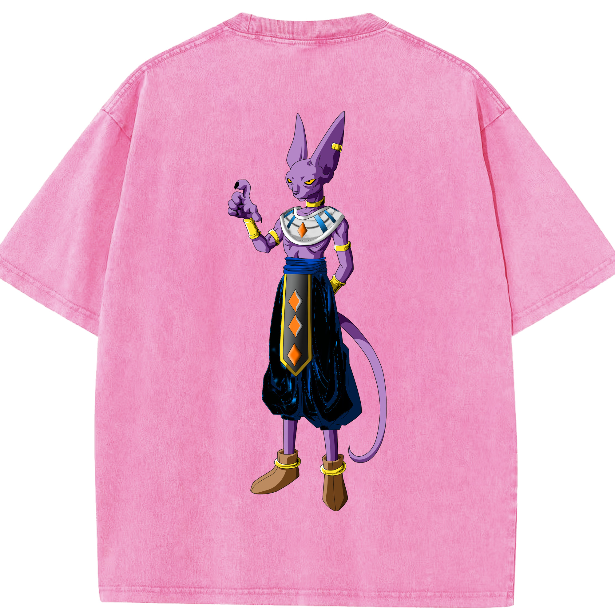 （画像用） ドラゴンボール ビルス 破壊神ビルス DRAGON BALL Beerus Birusu 綿100% ヴィンテージ風 半袖Tシャツ（背面プリント）